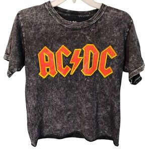 AC/DC Graphic T-Shirt Small Charcoal Acid Wash Rock Band Tee Short Sleeve Cotton